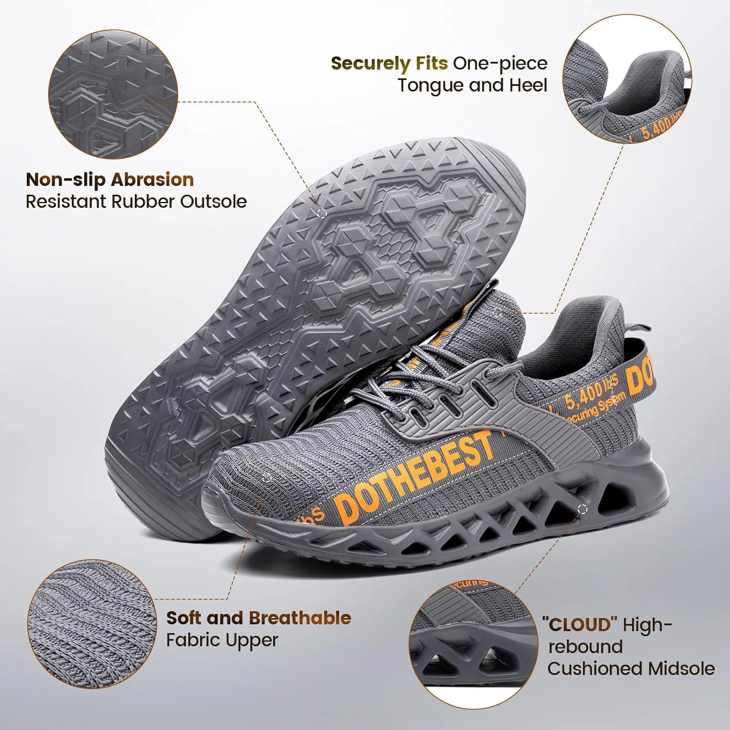 Furuian Steel Toe Sneakers for Men Women Lightweight Safety Shoes Comfortable Puncture Proof Slip On Indestructible Work Shoes