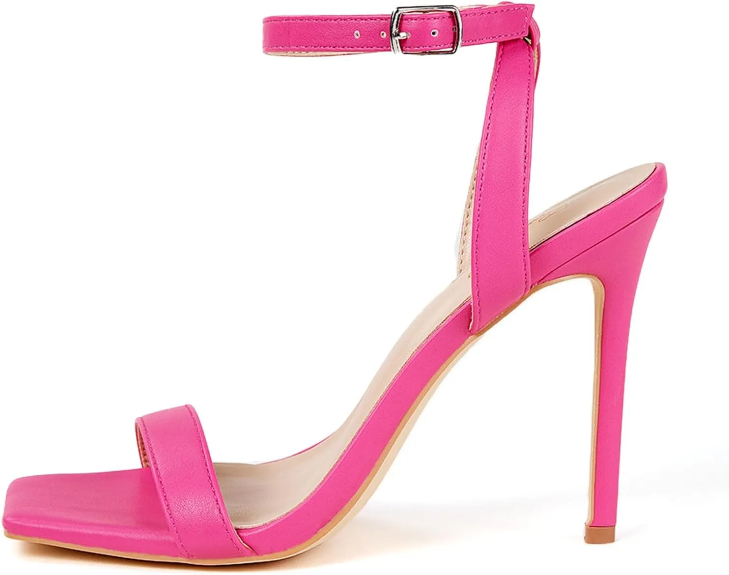GENSHUO Women's High Heels Ankle Buckle Strap Stilettos Open Square Toe Dressy Sexy Strappy Sandals for Party Prom Homecoming Dressy Shoes