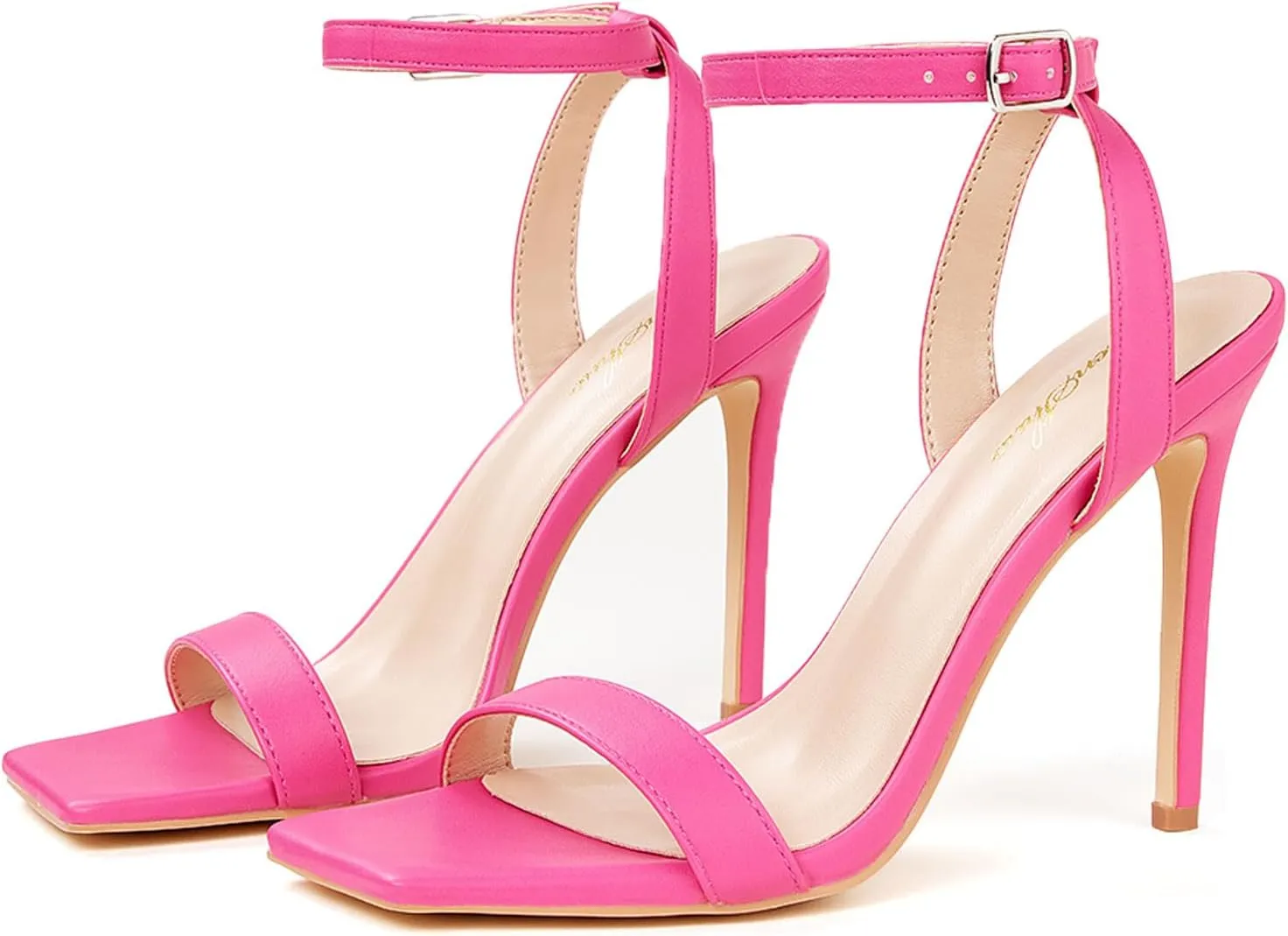 GENSHUO Women's High Heels Ankle Buckle Strap Stilettos Open Square Toe Dressy Sexy Strappy Sandals for Party Prom Homecoming Dressy Shoes
