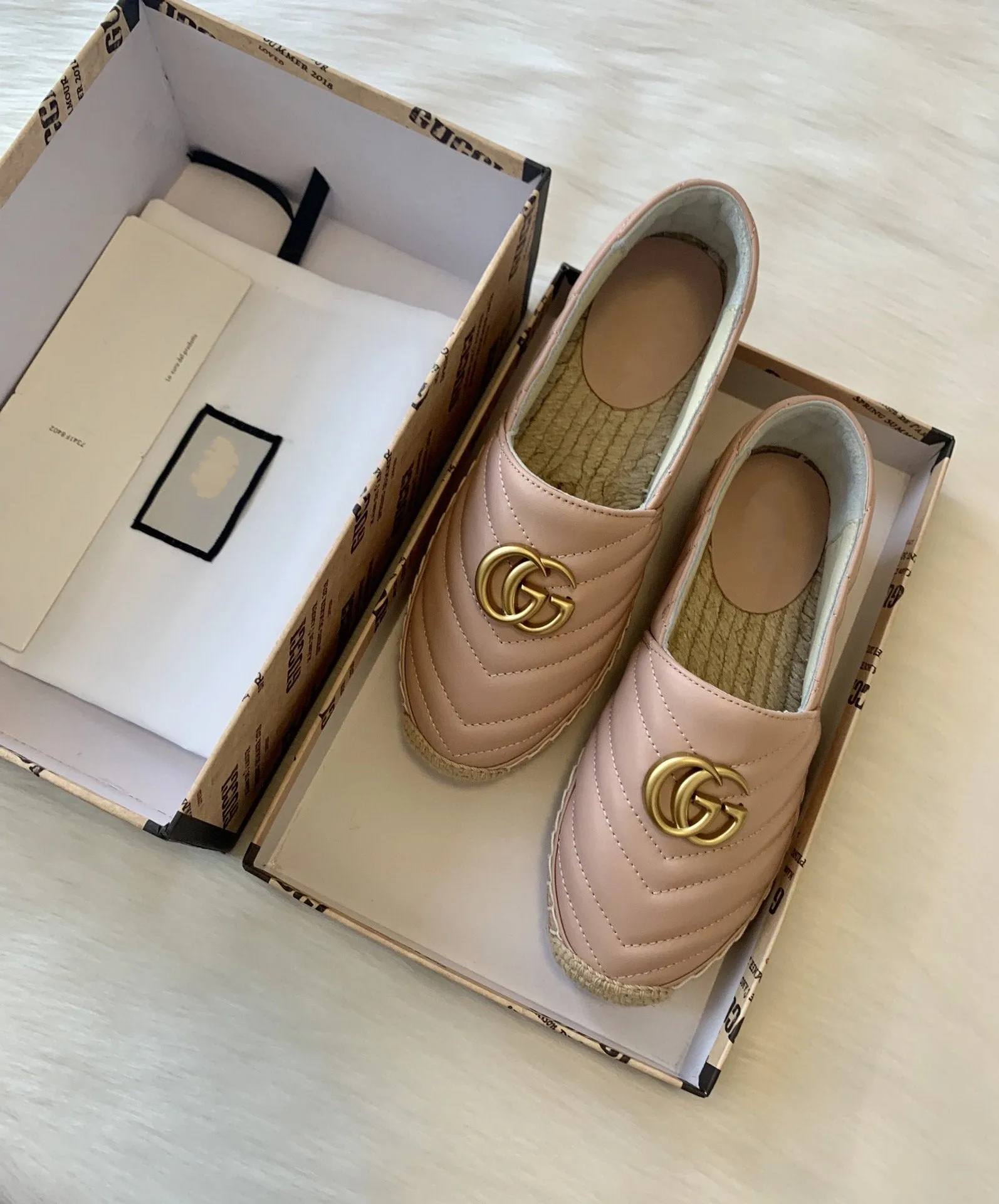 gg espadrilles powder pink calfskin
