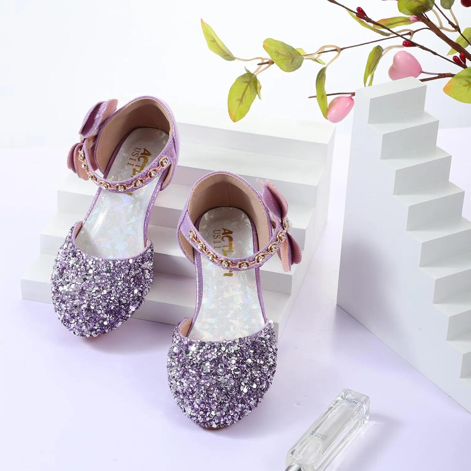 Girls Dress Pumps Glitter Sequins Princess Crystal High Heels Closed Toe Party Wedding Flower Girls Shoes (Little/Big Kid)