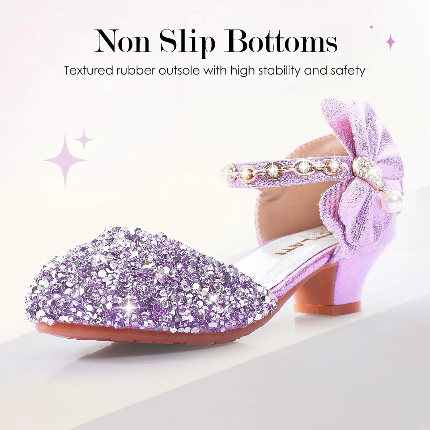 Girls Dress Pumps Glitter Sequins Princess Crystal High Heels Closed Toe Party Wedding Flower Girls Shoes (Little/Big Kid)