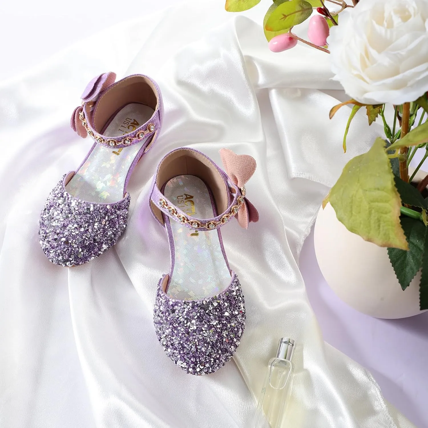 Girls Dress Pumps Glitter Sequins Princess Crystal High Heels Closed Toe Party Wedding Flower Girls Shoes (Little/Big Kid)