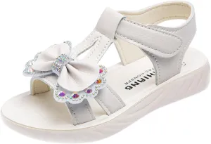 Girls Sandals Kids Open Toe Ankle Strap Dress Shoes Wedding Party for Toddler Kids Kids Flip Flops with Back Strap Girls (White, 34 Big Kids)