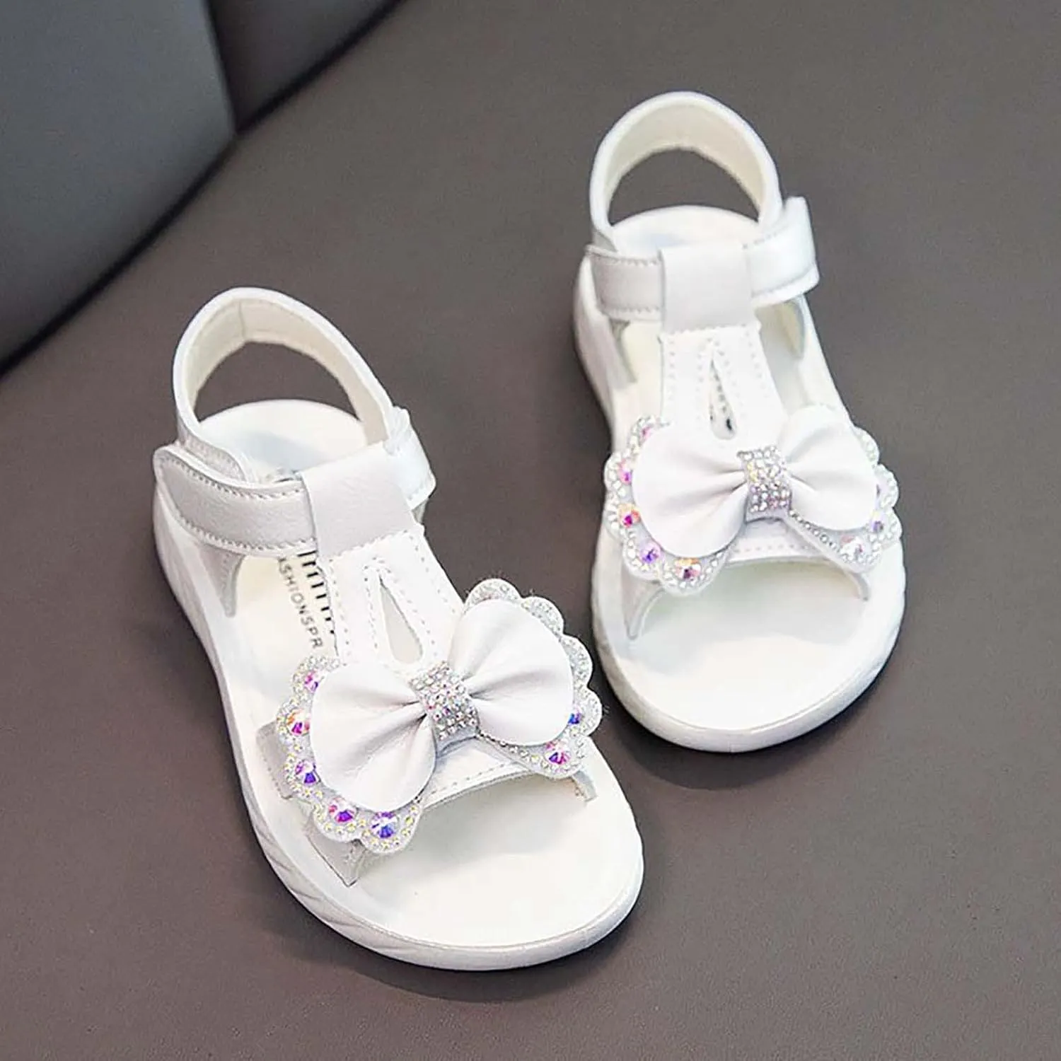 Girls Sandals Kids Open Toe Ankle Strap Dress Shoes Wedding Party for Toddler Kids Kids Flip Flops with Back Strap Girls (White, 34 Big Kids)