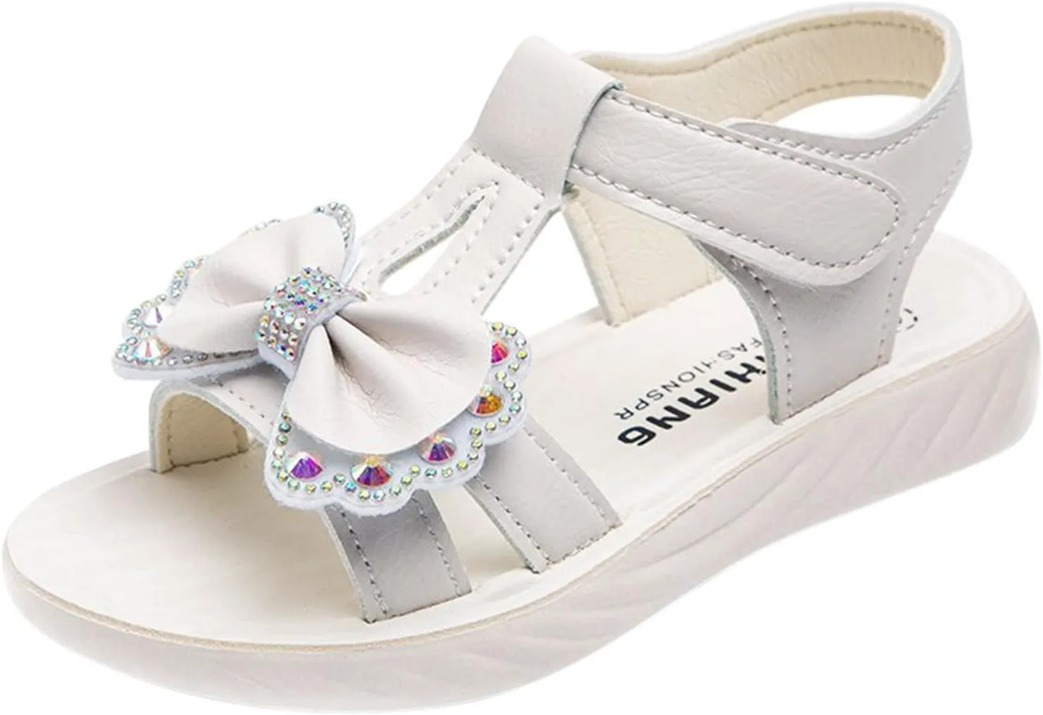 Girls Sandals Kids Open Toe Ankle Strap Dress Shoes Wedding Party for Toddler Kids Kids Flip Flops with Back Strap Girls (White, 34 Big Kids)