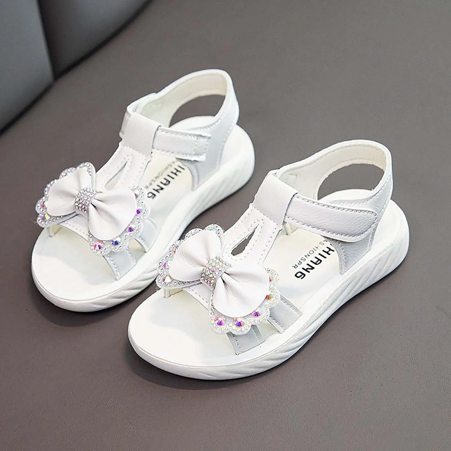 Girls Sandals Kids Open Toe Ankle Strap Dress Shoes Wedding Party for Toddler Kids Kids Flip Flops with Back Strap Girls (White, 34 Big Kids)