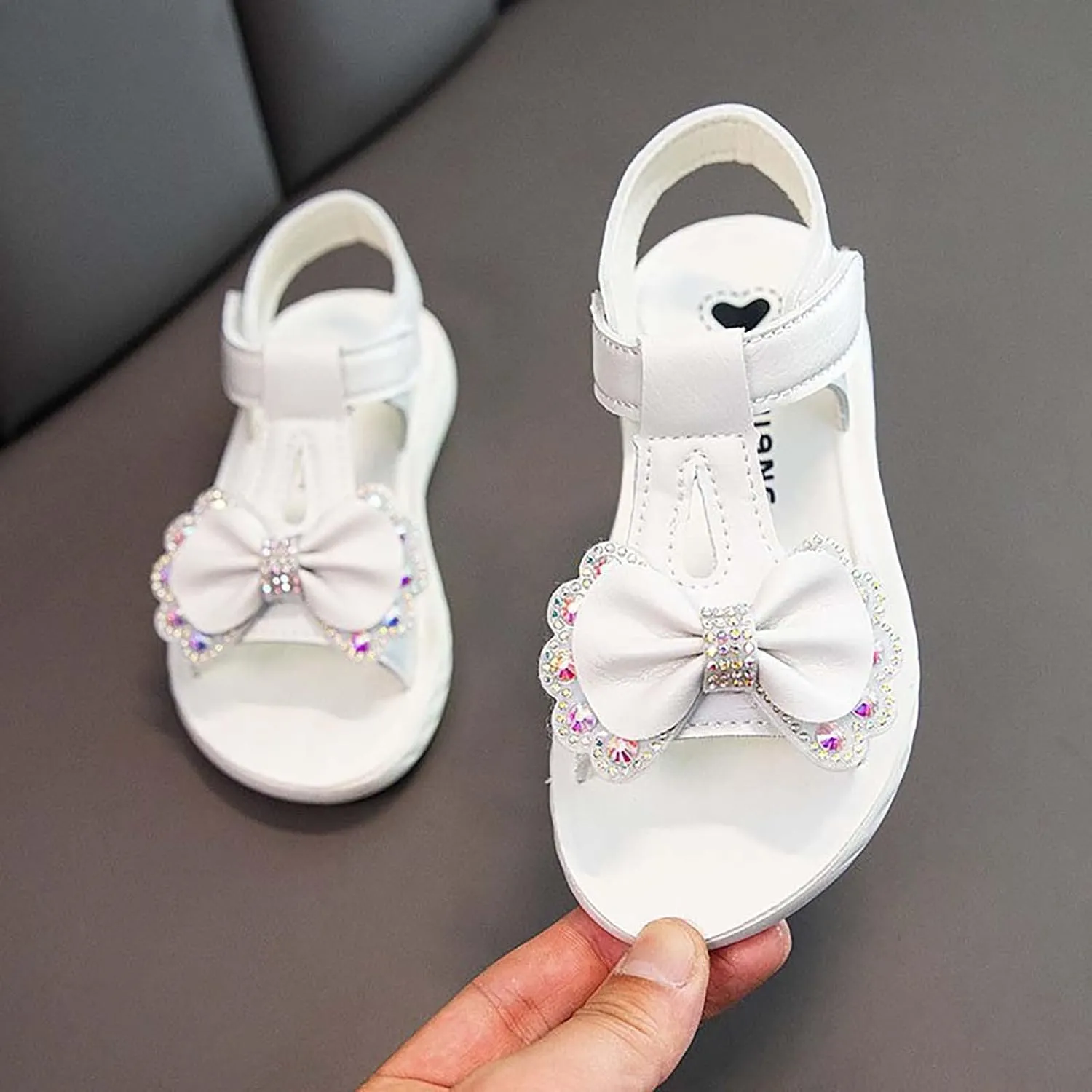 Girls Sandals Kids Open Toe Ankle Strap Dress Shoes Wedding Party for Toddler Kids Kids Flip Flops with Back Strap Girls (White, 34 Big Kids)