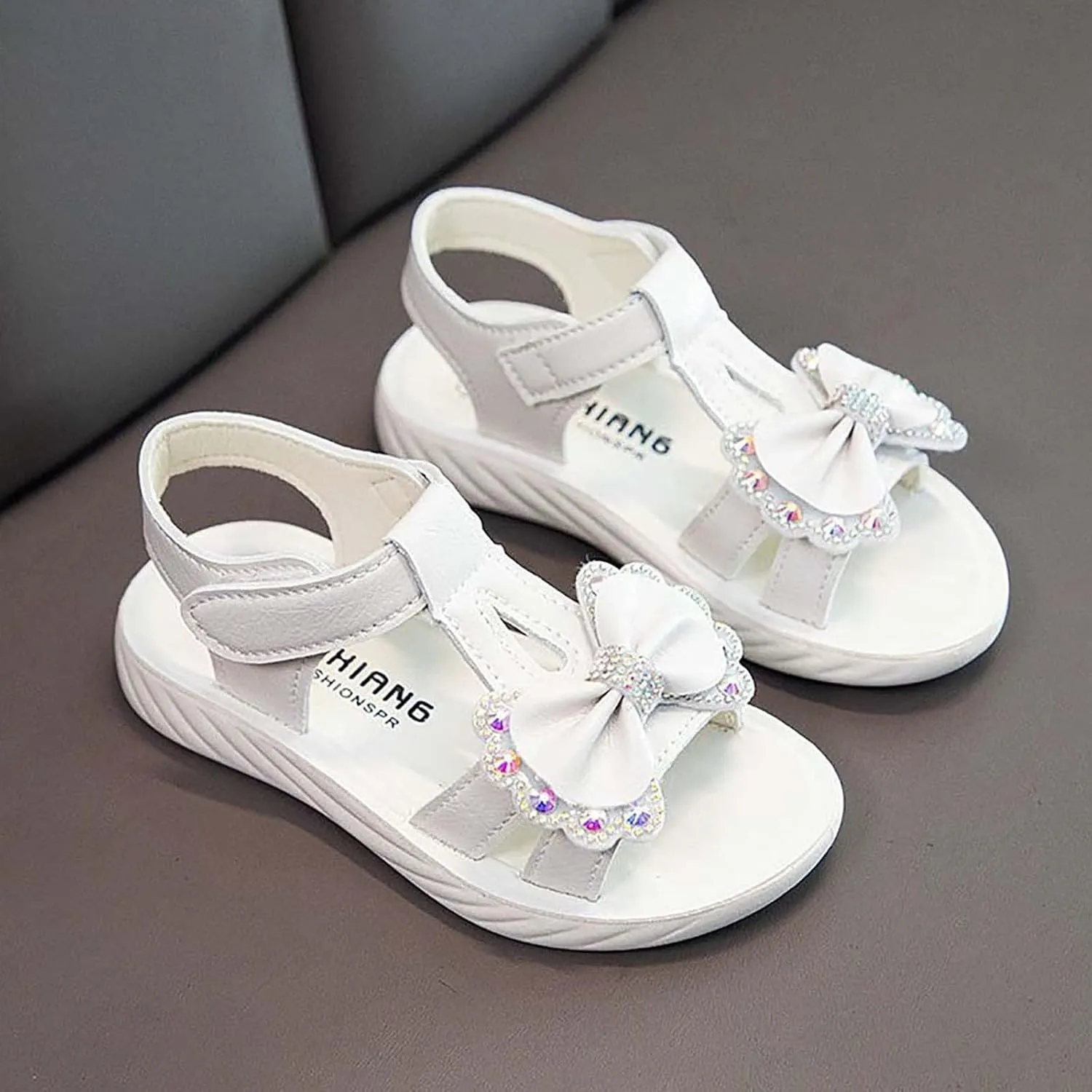 Girls Sandals Kids Open Toe Ankle Strap Dress Shoes Wedding Party for Toddler Kids Kids Flip Flops with Back Strap Girls (White, 34 Big Kids)