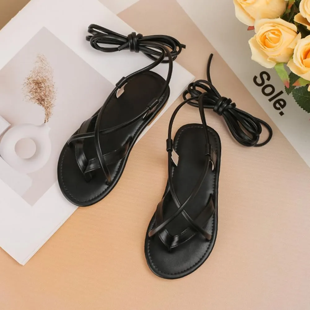 Girls Summer Strappy Tie Straps Gladiator Sandals Flats Lace up Beach Shoes