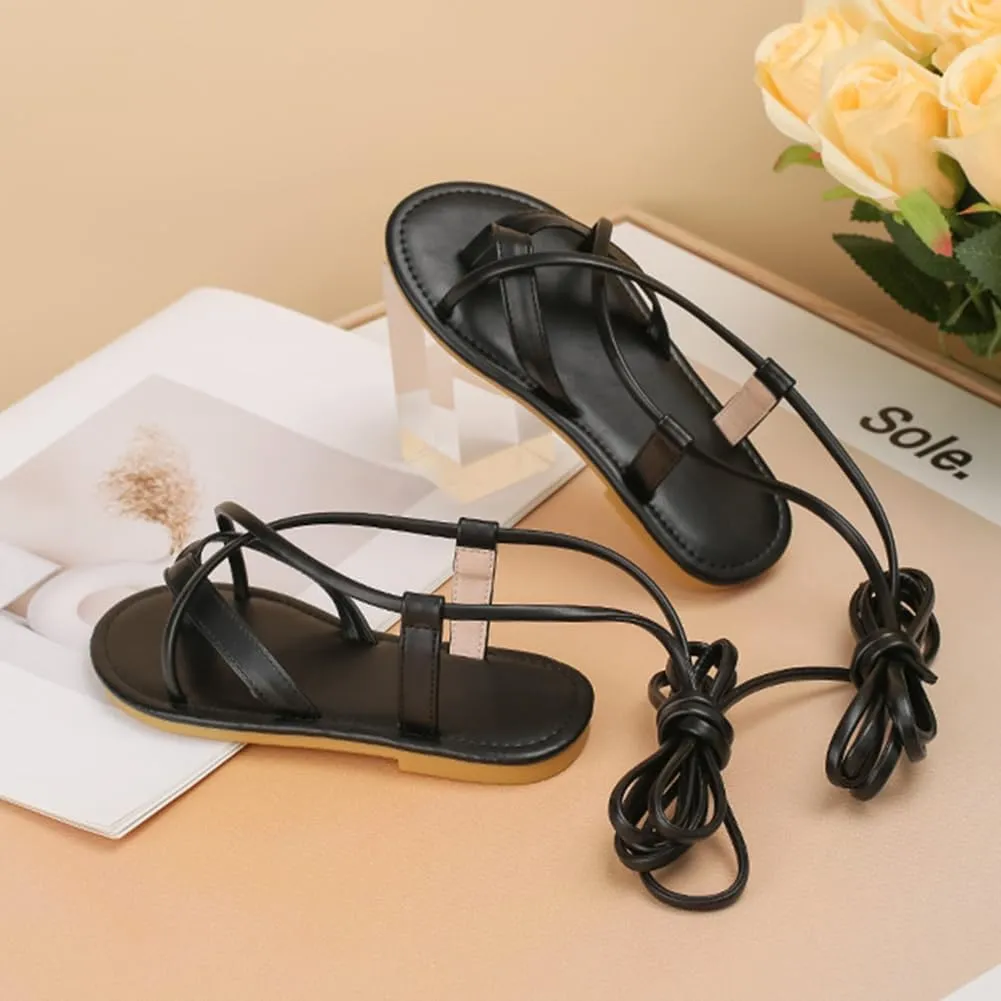 Girls Summer Strappy Tie Straps Gladiator Sandals Flats Lace up Beach Shoes