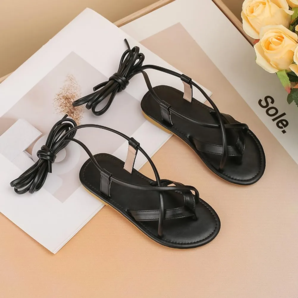 Girls Summer Strappy Tie Straps Gladiator Sandals Flats Lace up Beach Shoes