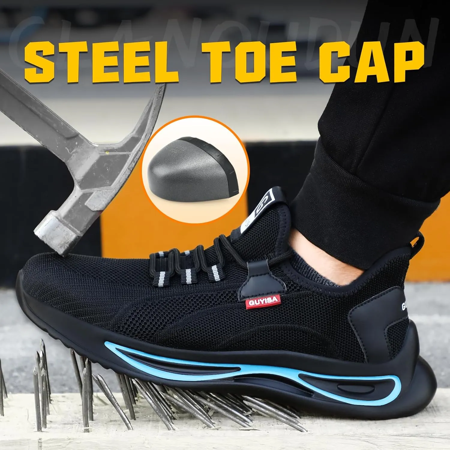 GLANOUDUN Steel Toe Shoes for Men Lightweight Work Shoes for Men Black Steel Toe Sneakers Comfortable Safety Tennis Sneakers Indestructible Men's Safety Footwear Industrial Construction