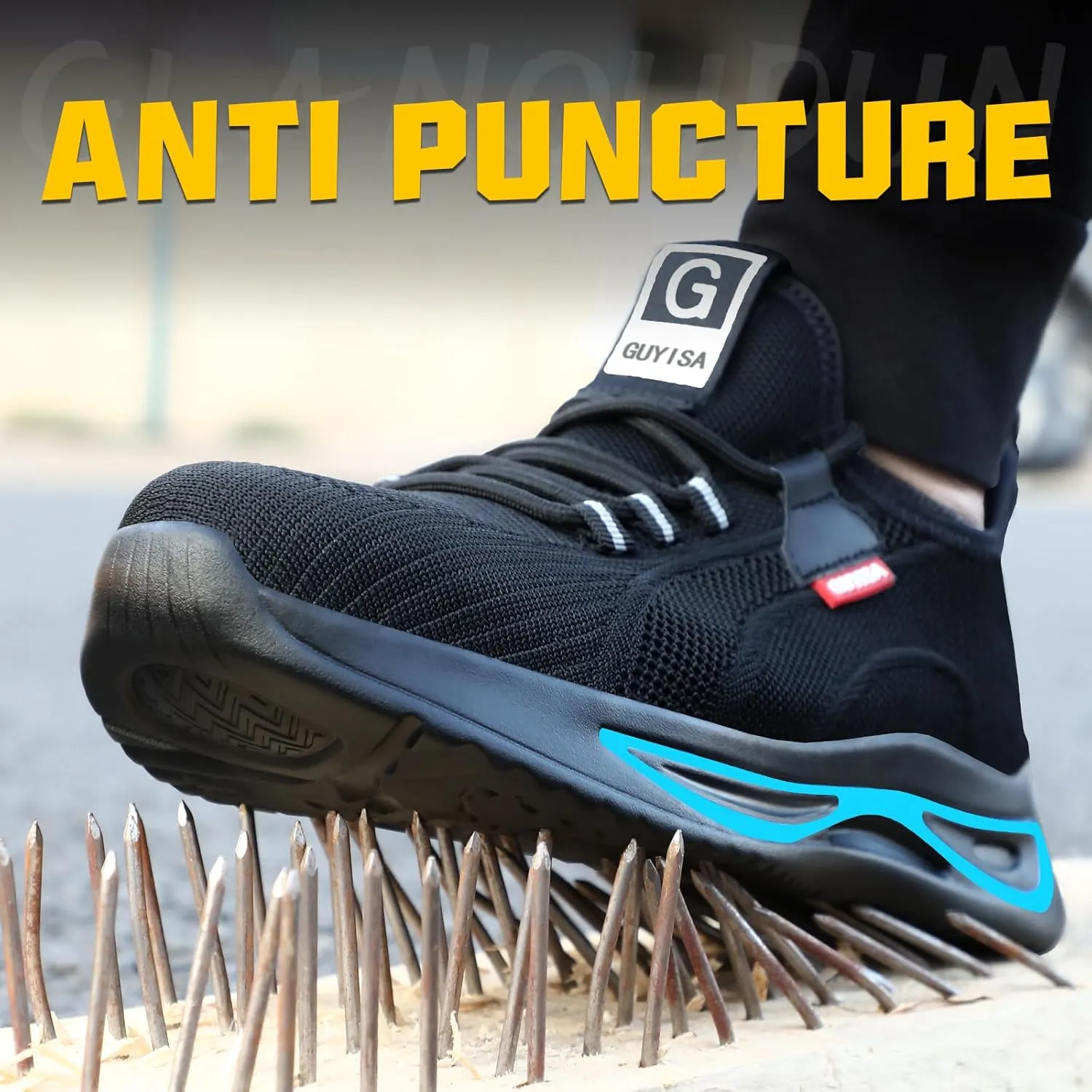 GLANOUDUN Steel Toe Shoes for Men Lightweight Work Shoes for Men Black Steel Toe Sneakers Comfortable Safety Tennis Sneakers Indestructible Men's Safety Footwear Industrial Construction