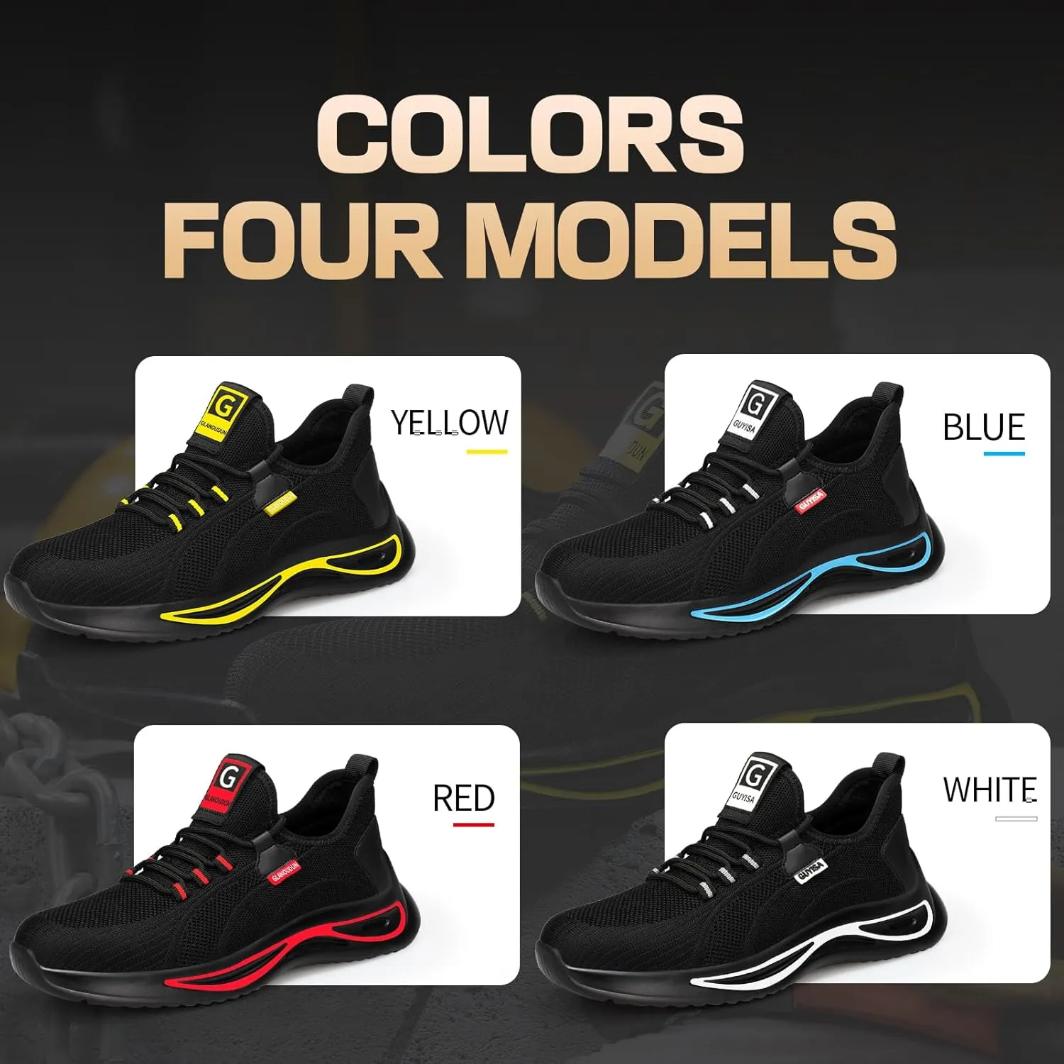 GLANOUDUN Steel Toe Shoes for Men Lightweight Work Shoes for Men Black Steel Toe Sneakers Comfortable Safety Tennis Sneakers Indestructible Men's Safety Footwear Industrial Construction
