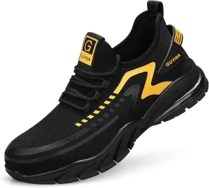 GLANOUDUN Steel Toe Shoes for Men Lightweight Work Shoes for Men Black Steel Toe Sneakers Comfortable Safety Tennis Sneakers Indestructible Men's Safety Footwear Industrial Construction