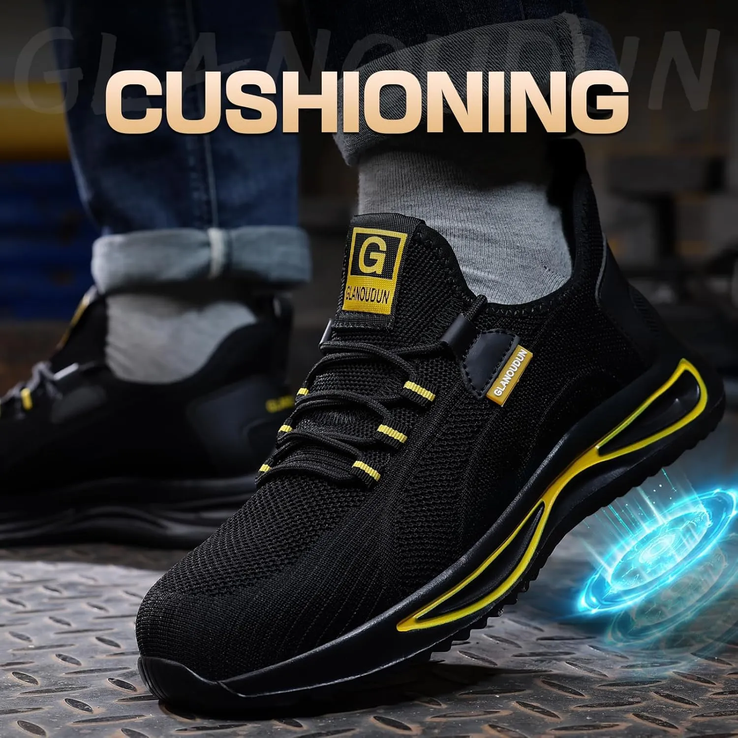 GLANOUDUN Steel Toe Shoes for Men Lightweight Work Shoes for Men Black Steel Toe Sneakers Comfortable Safety Tennis Sneakers Indestructible Men's Safety Footwear Industrial Construction