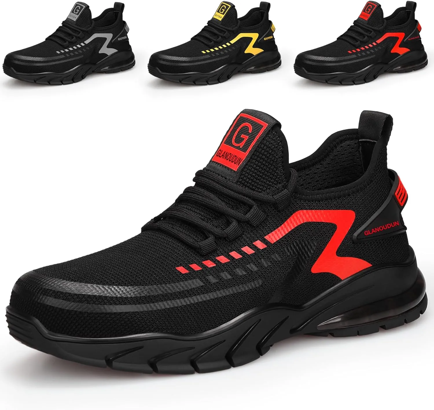 GLANOUDUN Steel Toe Shoes for Men Lightweight Work Shoes for Men Black Steel Toe Sneakers Comfortable Safety Tennis Sneakers Indestructible Men's Safety Footwear Industrial Construction