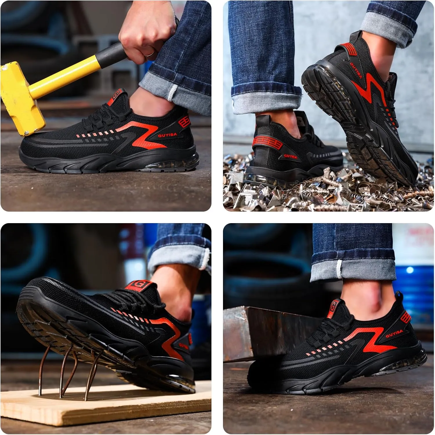 GLANOUDUN Steel Toe Shoes for Men Lightweight Work Shoes for Men Black Steel Toe Sneakers Comfortable Safety Tennis Sneakers Indestructible Men's Safety Footwear Industrial Construction