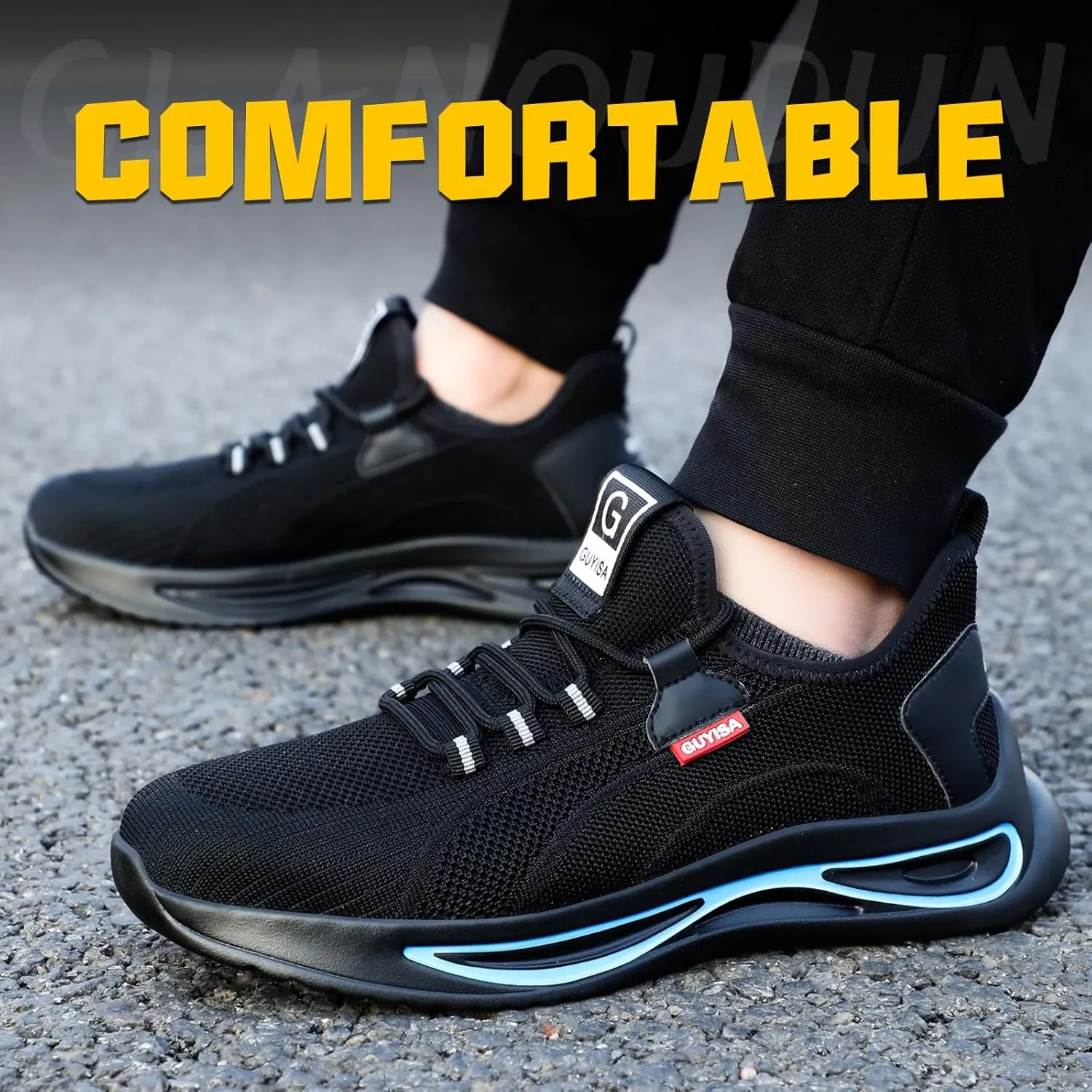 GLANOUDUN Steel Toe Shoes for Men Lightweight Work Shoes for Men Black Steel Toe Sneakers Comfortable Safety Tennis Sneakers Indestructible Men's Safety Footwear Industrial Construction