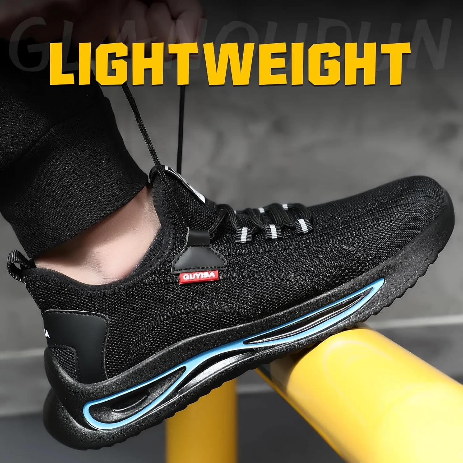 GLANOUDUN Steel Toe Shoes for Men Lightweight Work Shoes for Men Black Steel Toe Sneakers Comfortable Safety Tennis Sneakers Indestructible Men's Safety Footwear Industrial Construction