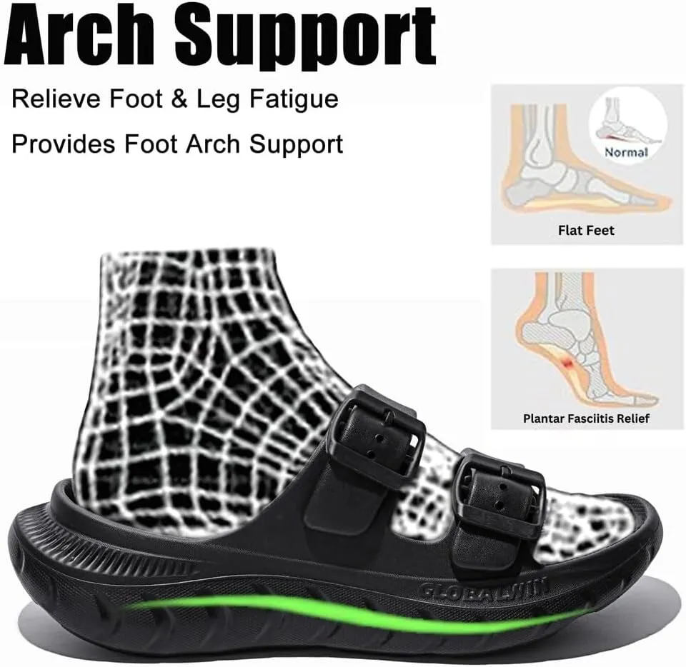 GLOBALWIN Recovery Slides For Women Mia Comfortable Sandals With Arch Support Indoor Outdoor Cloud Slippers Reduce Stress on Feet Lightweight
