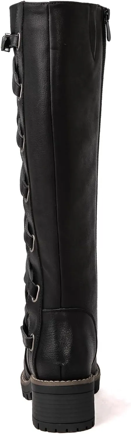 GLOBALWIN Women's Boots Back Lace Up Fall Winter Fashion Knee High Boots For Women