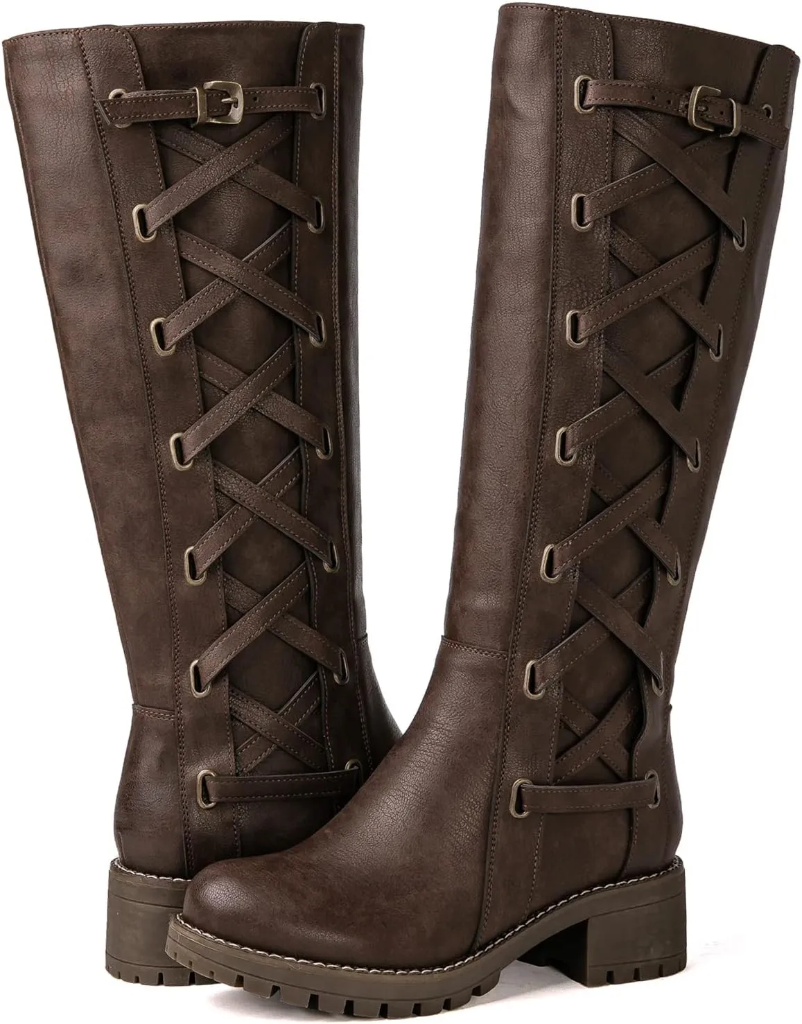 GLOBALWIN Women's Boots Back Lace Up Fall Winter Fashion Knee High Boots For Women