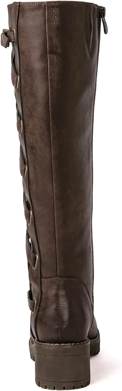 GLOBALWIN Women's Boots Back Lace Up Fall Winter Fashion Knee High Boots For Women