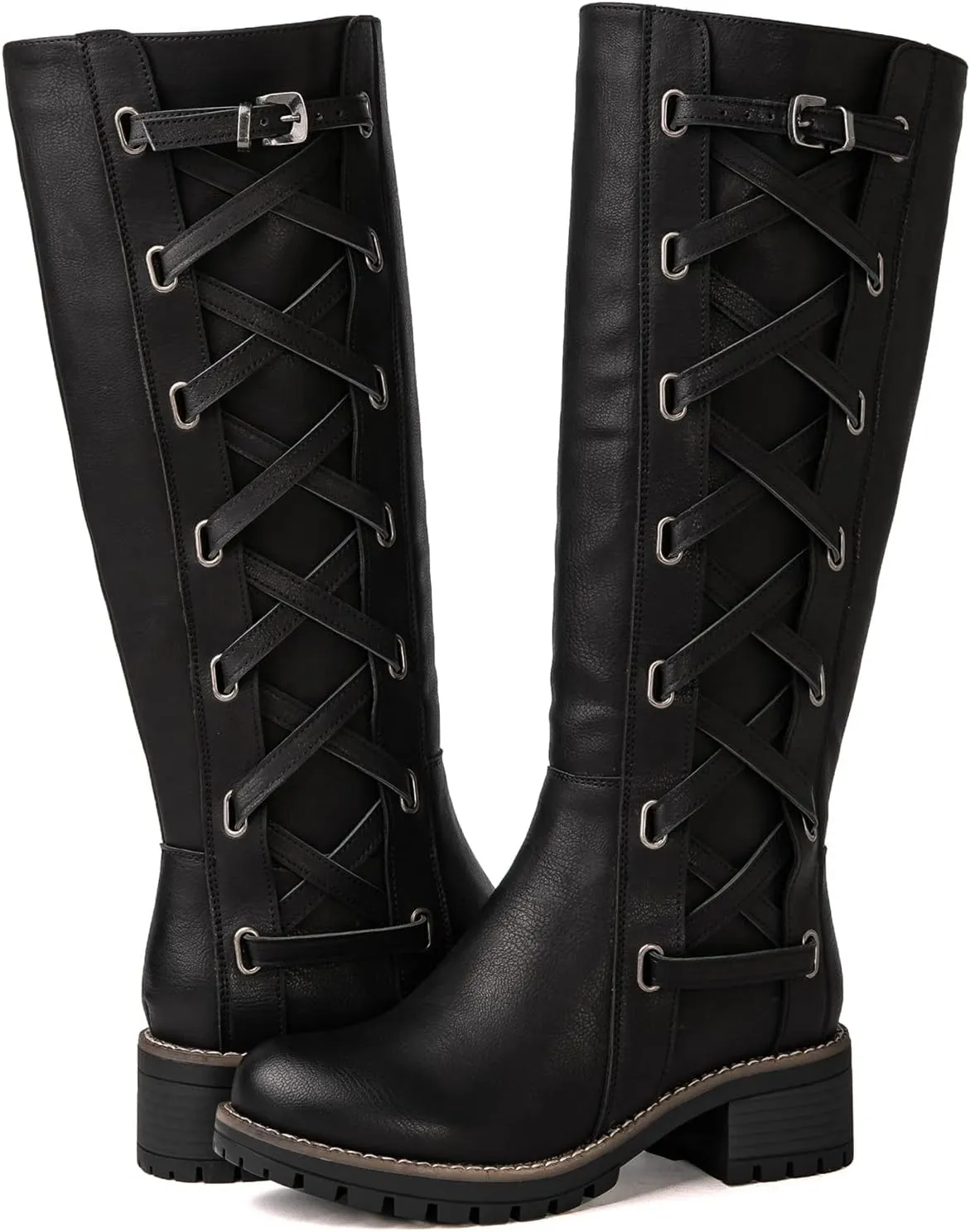 GLOBALWIN Women's Boots Back Lace Up Fall Winter Fashion Knee High Boots For Women