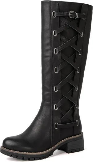 GLOBALWIN Women's Boots Back Lace Up Fall Winter Fashion Knee High Boots For Women