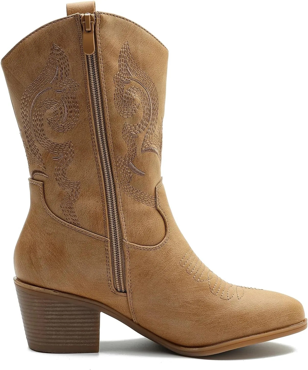 GLOBALWIN Women's Mid Calf The Western Cowgirl Boots Fashion Cowboy Boots For Women Chunky Low Heel