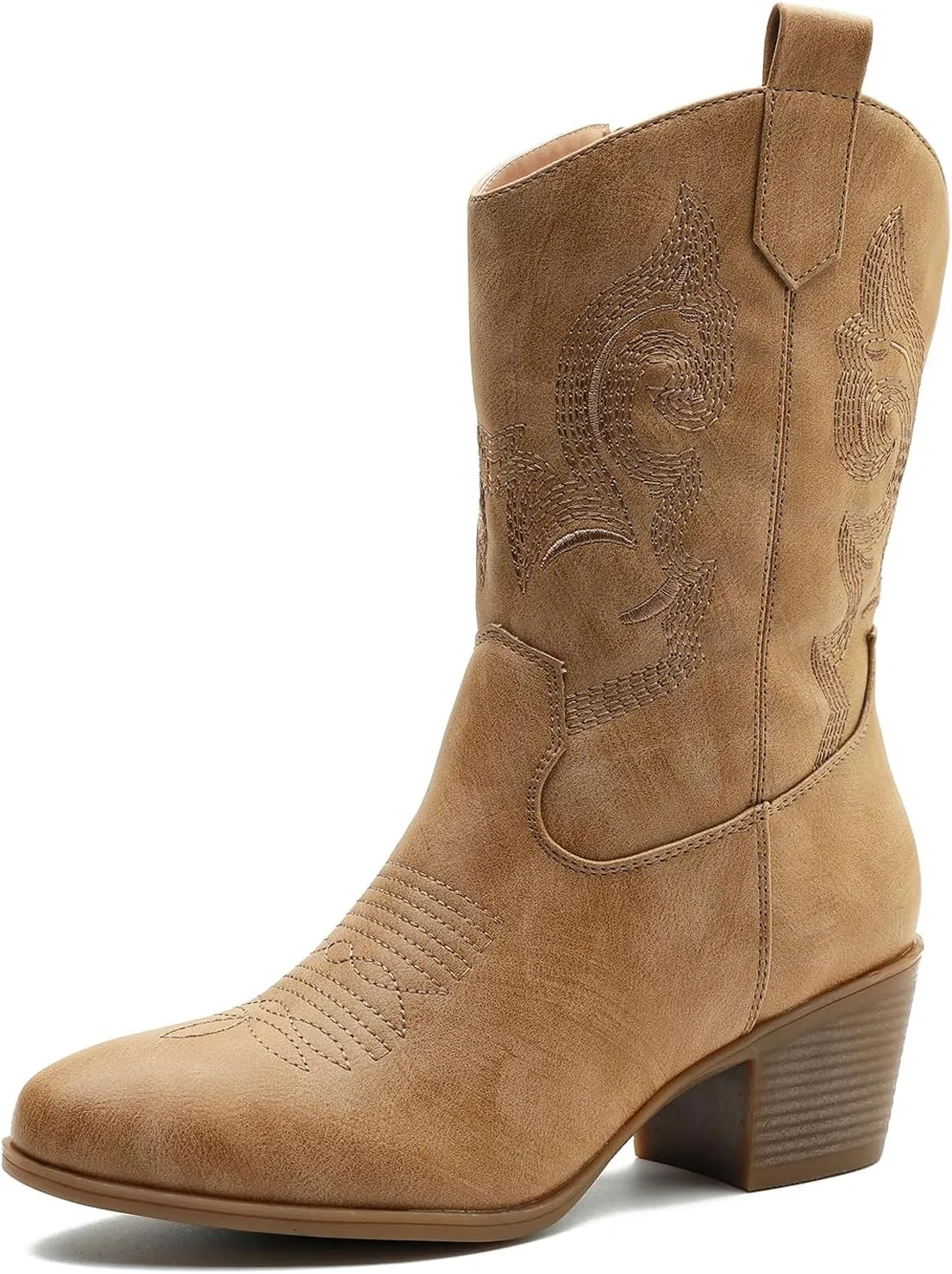 GLOBALWIN Women's Mid Calf The Western Cowgirl Boots Fashion Cowboy Boots For Women Chunky Low Heel