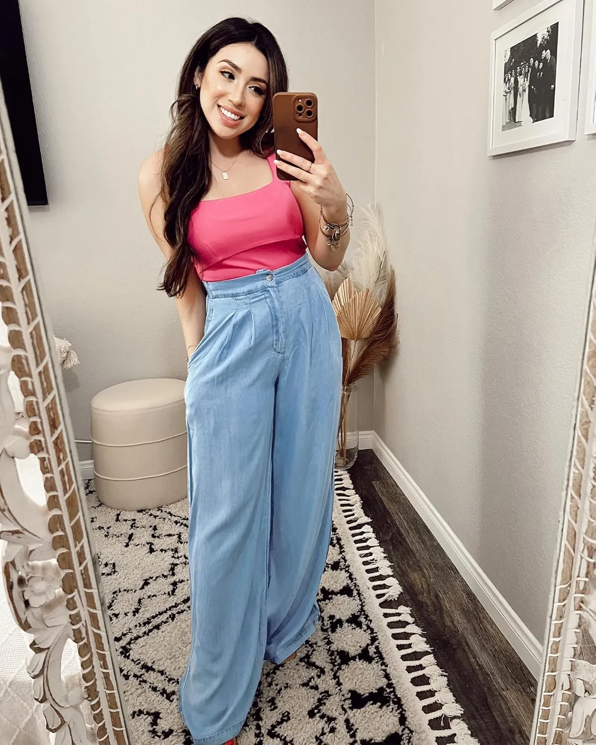 GRAPENT Wide Leg Pants for Women High Waisted Jeans Palazzo Pants Lightweight Summer Beach Flowy Trousers Y2K