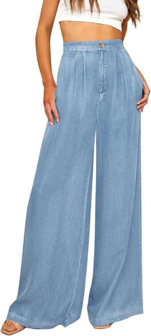 GRAPENT Wide Leg Pants for Women High Waisted Jeans Palazzo Pants Lightweight Summer Beach Flowy Trousers Y2K