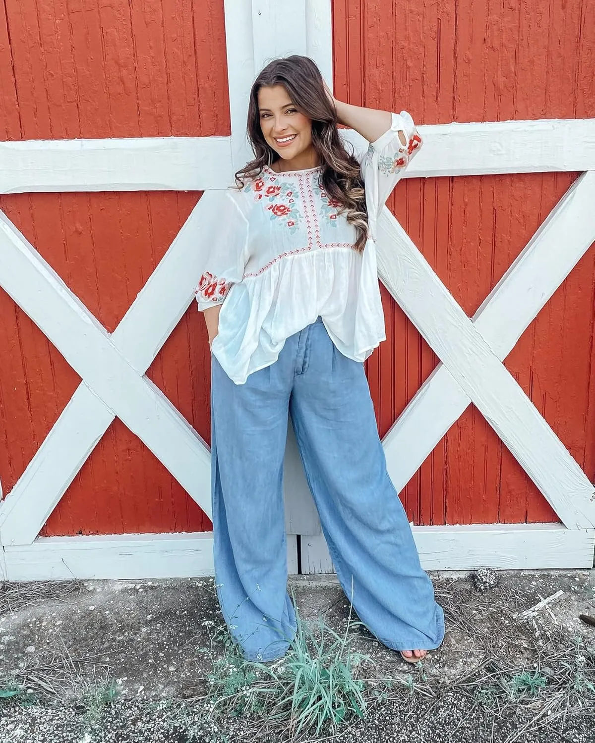 GRAPENT Wide Leg Pants for Women High Waisted Jeans Palazzo Pants Lightweight Summer Beach Flowy Trousers Y2K