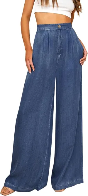 GRAPENT Wide Leg Pants for Women High Waisted Jeans Palazzo Pants Lightweight Summer Beach Flowy Trousers Y2K