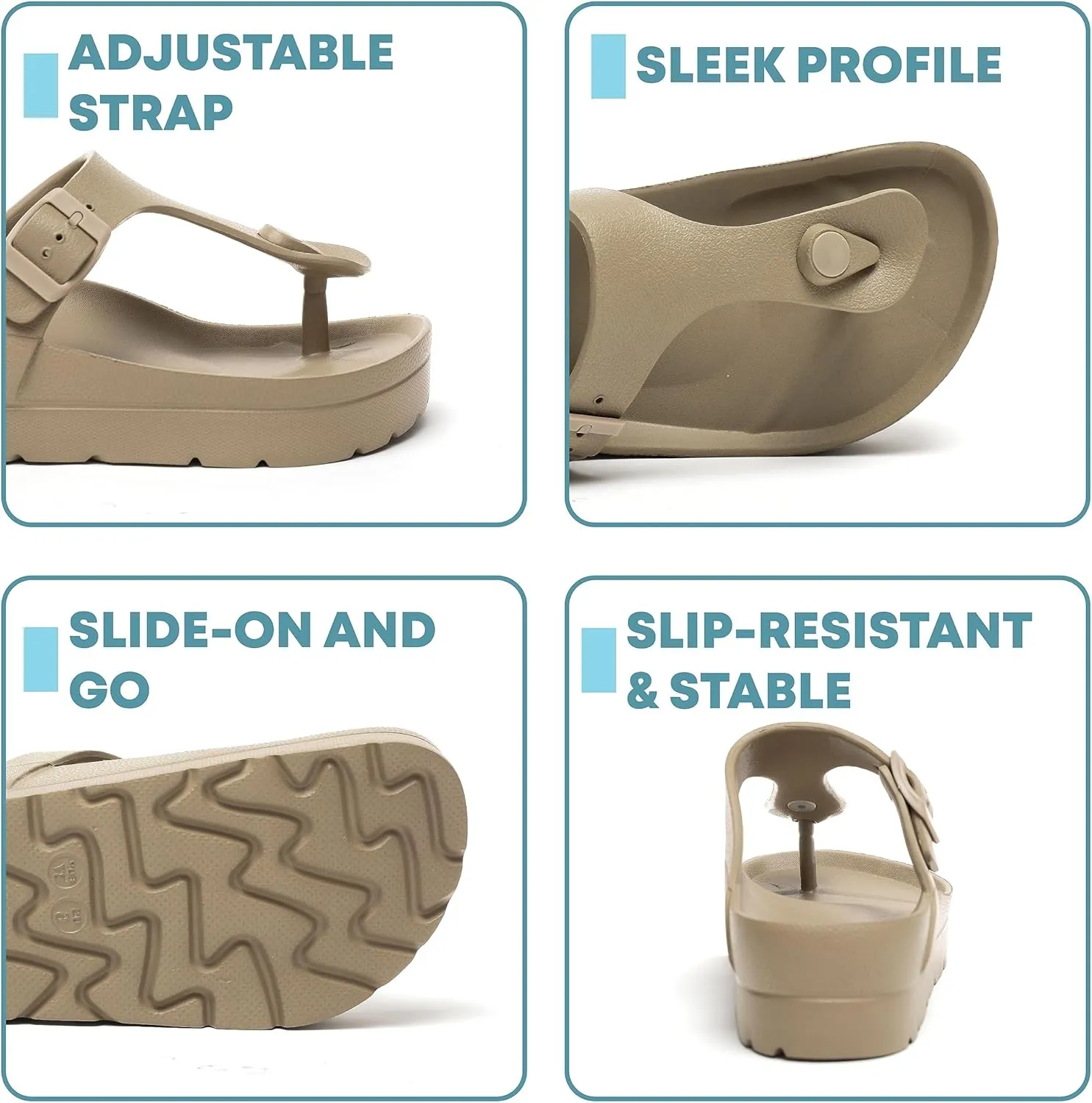 Happyo MUCHO MAHALO Maui Women's Platform Sandals, Adjustable Buckle Flat Sandals with Arch Support, EVA Foam Slides with Thick Soles Extra Cushion