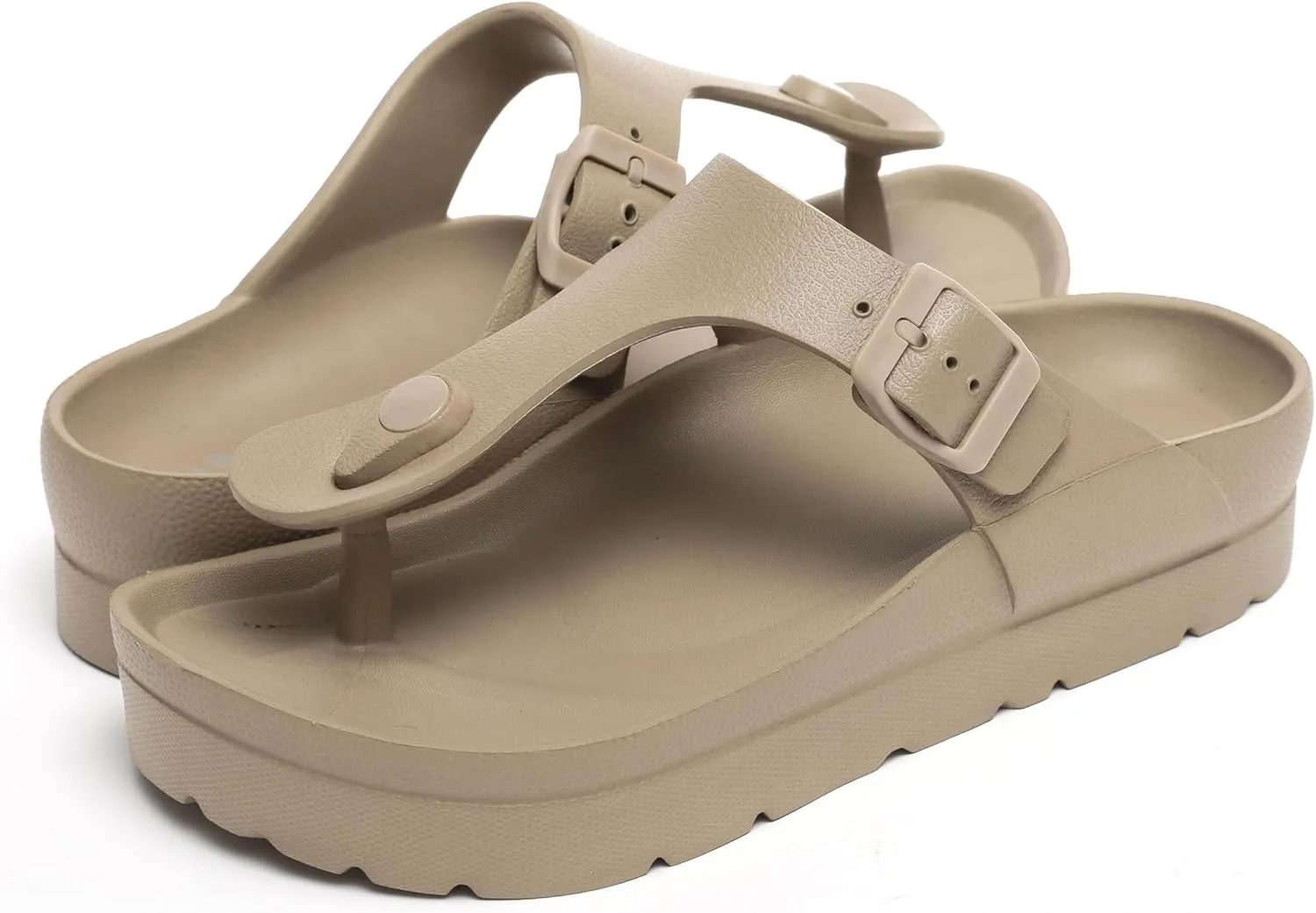 Happyo MUCHO MAHALO Maui Women's Platform Sandals, Adjustable Buckle Flat Sandals with Arch Support, EVA Foam Slides with Thick Soles Extra Cushion