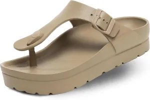 Happyo MUCHO MAHALO Maui Women's Platform Sandals, Adjustable Buckle Flat Sandals with Arch Support, EVA Foam Slides with Thick Soles Extra Cushion
