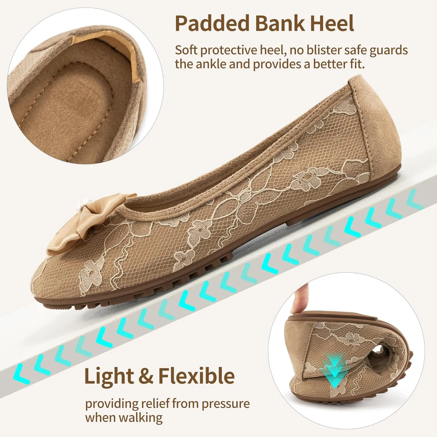 HARENCE Ballet Flats for Women Dressy: Comfortable Round Toe Bow Lace Mesh Wedding Flat Casual Slip On Walking Work Dress Shoes