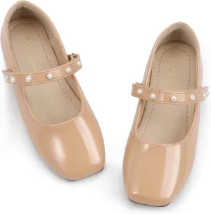 Hehainom Girls Dress Shoes Flower Girl Ballet Flats for Little Big Kids Todder Wedding Party Peals Shoes