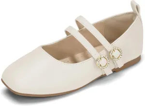Hehainom Girls Dress Shoes Rhinestone Square Toe Toddler Flower Girl Ballet Flats Little Big Kids Mary Jane School Party Wedding Shoes