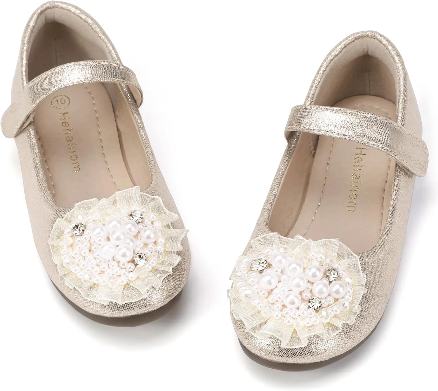 Hehainom Toddler Flower Girl Dress Shoes Rhinstones Pearls Mary Jane Ballet Flats Wedding Party Toddler Little Kid Princess Shoes