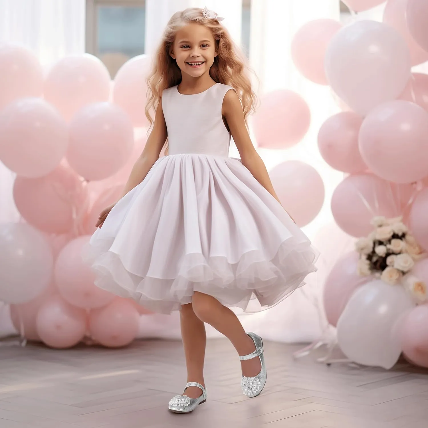 Hehainom Toddler Flower Girl Dress Shoes Rhinstones Pearls Mary Jane Ballet Flats Wedding Party Toddler Little Kid Princess Shoes