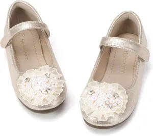 Hehainom Toddler Flower Girl Dress Shoes Rhinstones Pearls Mary Jane Ballet Flats Wedding Party Toddler Little Kid Princess Shoes