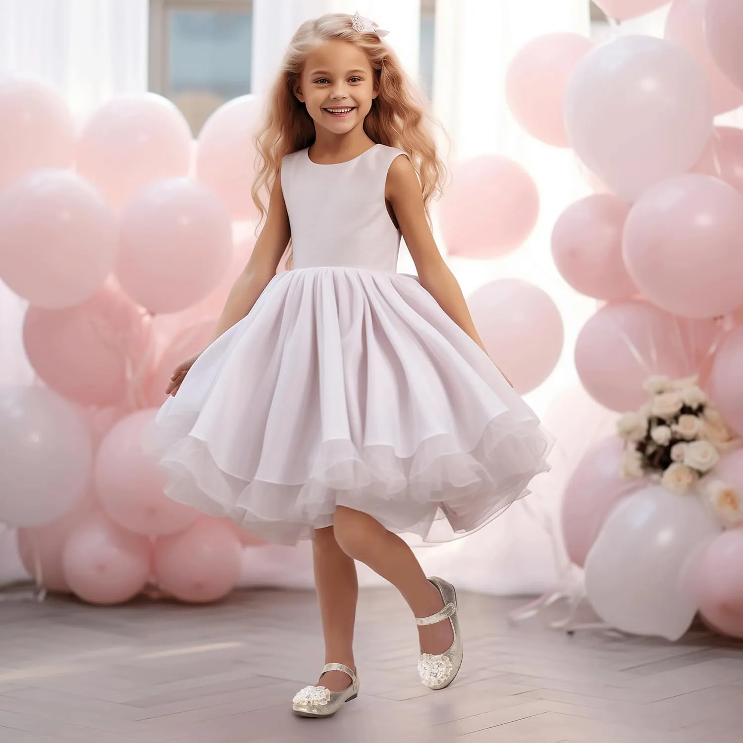 Hehainom Toddler Flower Girl Dress Shoes Rhinstones Pearls Mary Jane Ballet Flats Wedding Party Toddler Little Kid Princess Shoes
