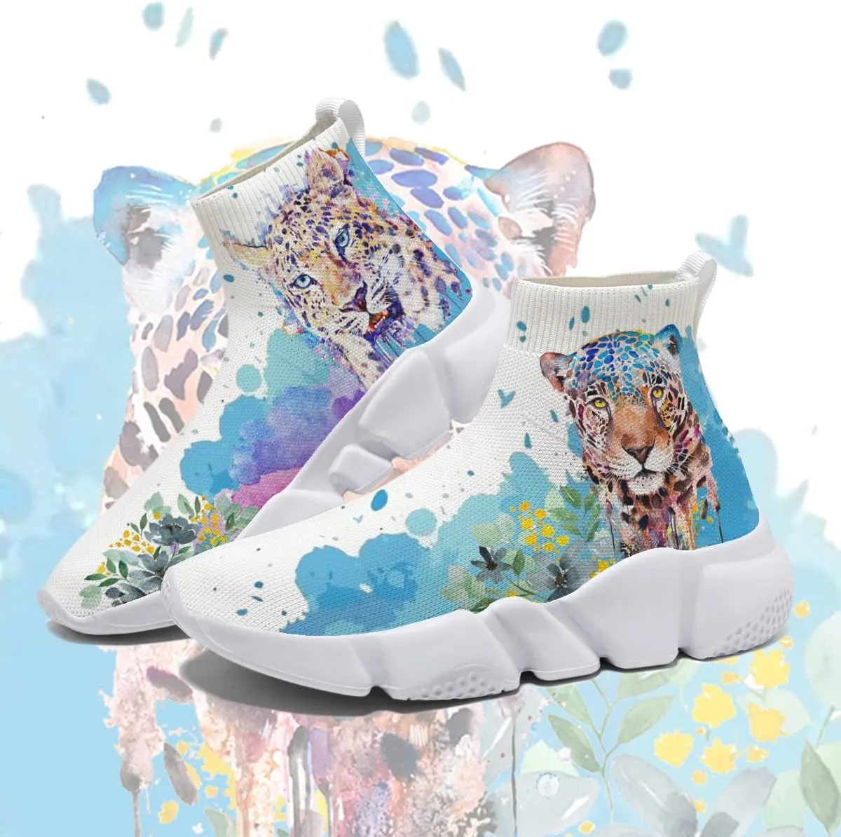 Hetios Women's Graffiti Shoes Fashion Watercolor Sneakers Comfortable Casual Socks Shoes
