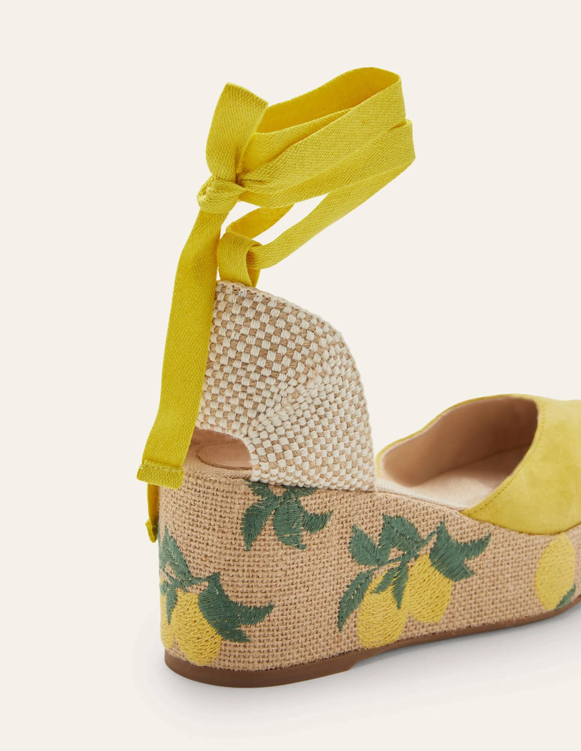 High Espadrille Wedges-Embroidered Lemon