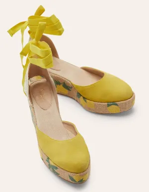 High Espadrille Wedges-Embroidered Lemon